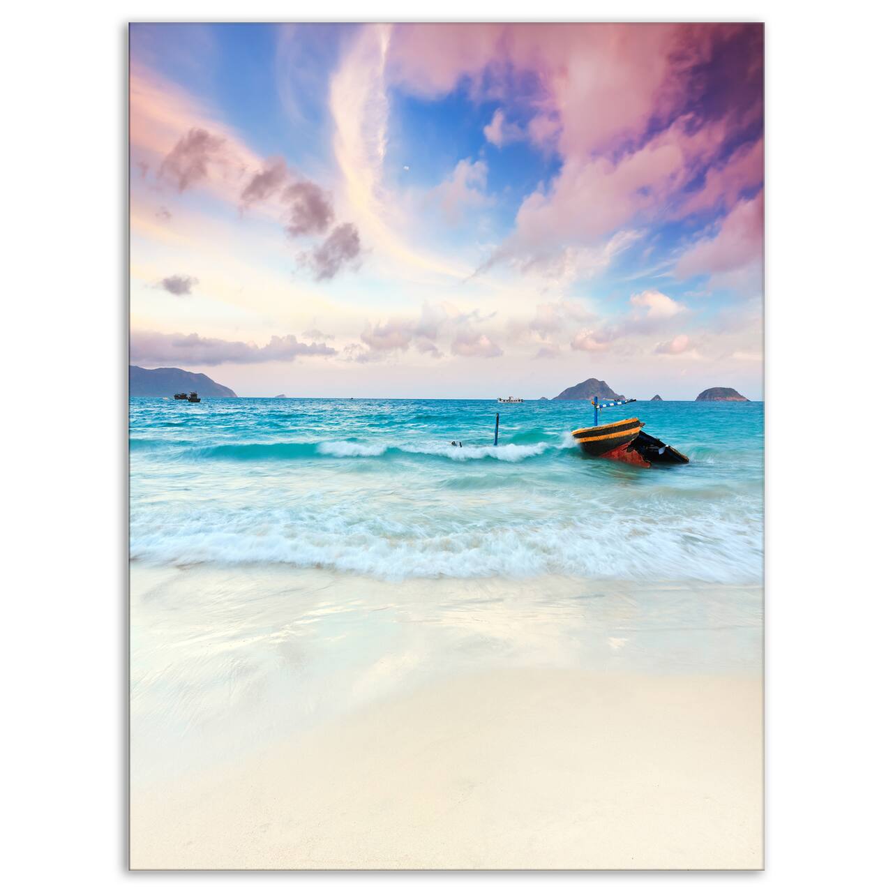 Designart - Exotic Seashore Sunset Over Blue Sea - Extra Large Seascape Art Canvas